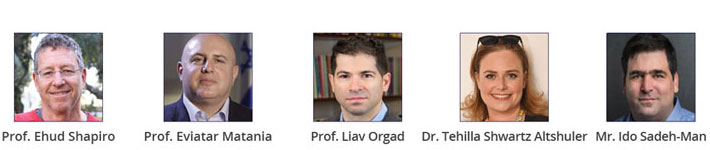 From left: Prof. Ehud Shapiro, Prof. Eviatar Matania, Prof. Liav Orgad, Dr. tehilla Schwartz Altshuler, Mr. ido Sadeh man