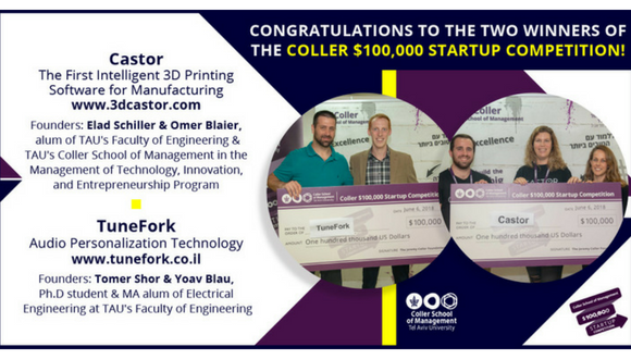 Two winners of the Coller $100,000 Startup Competition at Tel Aviv University