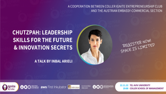Ignite’s first event this year in English a lecture/talk with Inbal Arieli